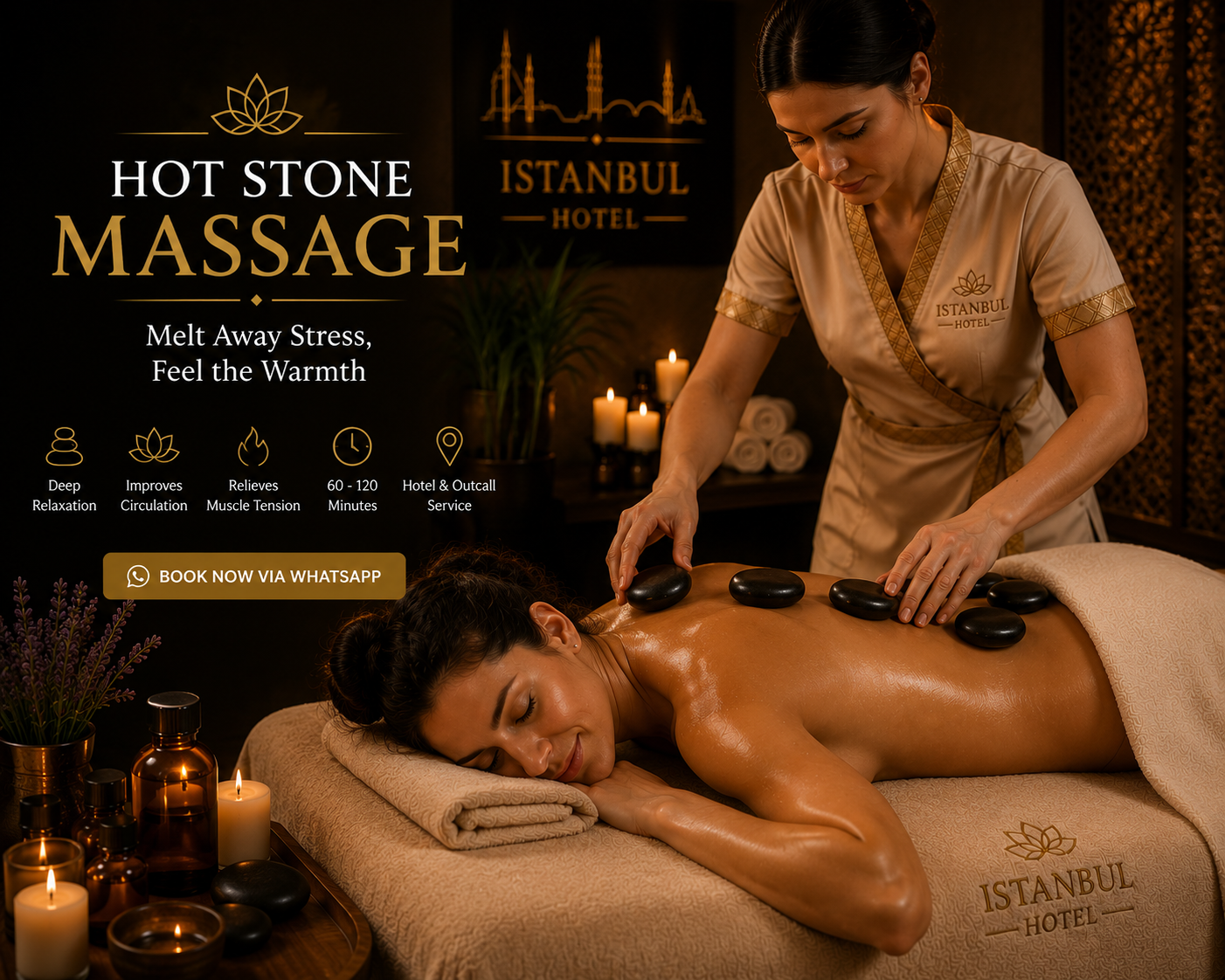 Swedish massage therapy in Istanbul hotel by professional therapist for relaxation